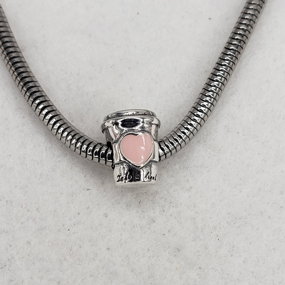 Coffee Mug Bracelet Charm 925 Sterling Silver Take a Break Pink Girl Treat - Picture 7 of 8